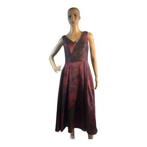 Oleg Cassini Women’s Size 4 Multi Colored Sundress Sleeveless  V Neck Midi Dress